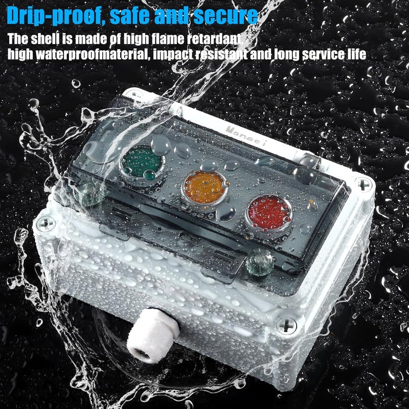 Manesi Push Button Switch IP67 Outdoor Waterproof Button Switch Box Green/Yellow/Red Instantaneous Button Switch with Protective Cover Anti-Misoperation Switch - Image 3